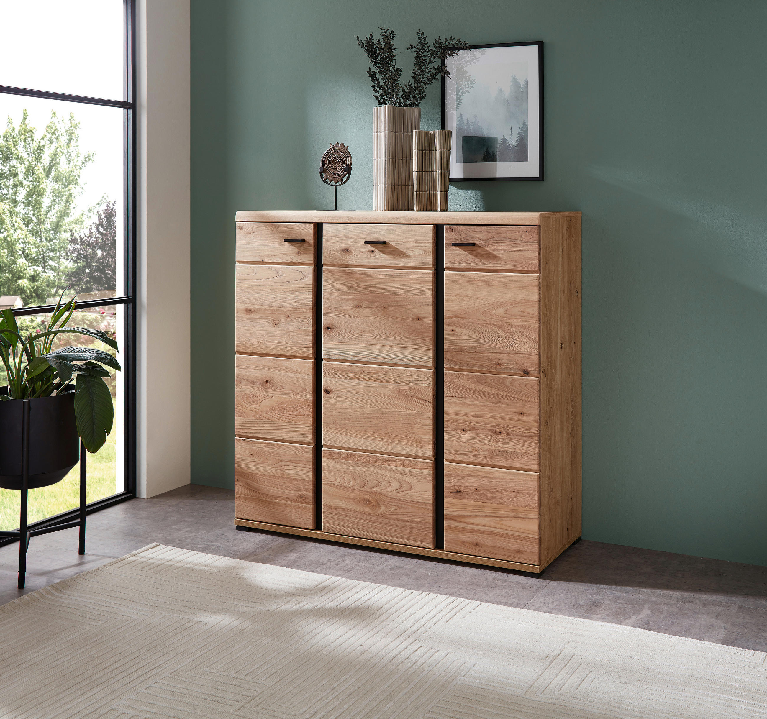 HIGHBOARD  in 124/120/42 cm  - Eschefarben/Schwarz, Design, Holz/Holzwerkstoff (124/120/42cm) - Linea Natura