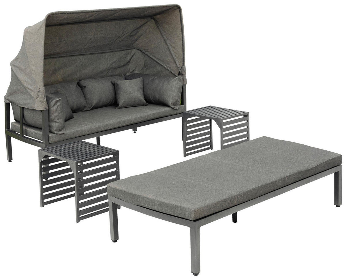 LOUNGEGARNITUR Aluminium  - Graphitfarben/Grau, KONVENTIONELL, Textil/Metall (175/148/80cm) - Gardenson