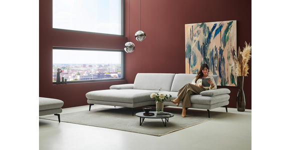 ECKSOFA in Chenille, Flachgewebe Silberfarben 180/284 cm - Silberfarben/Schwarz, Design, Textil/Metall (180/284cm) - Dieter Knoll