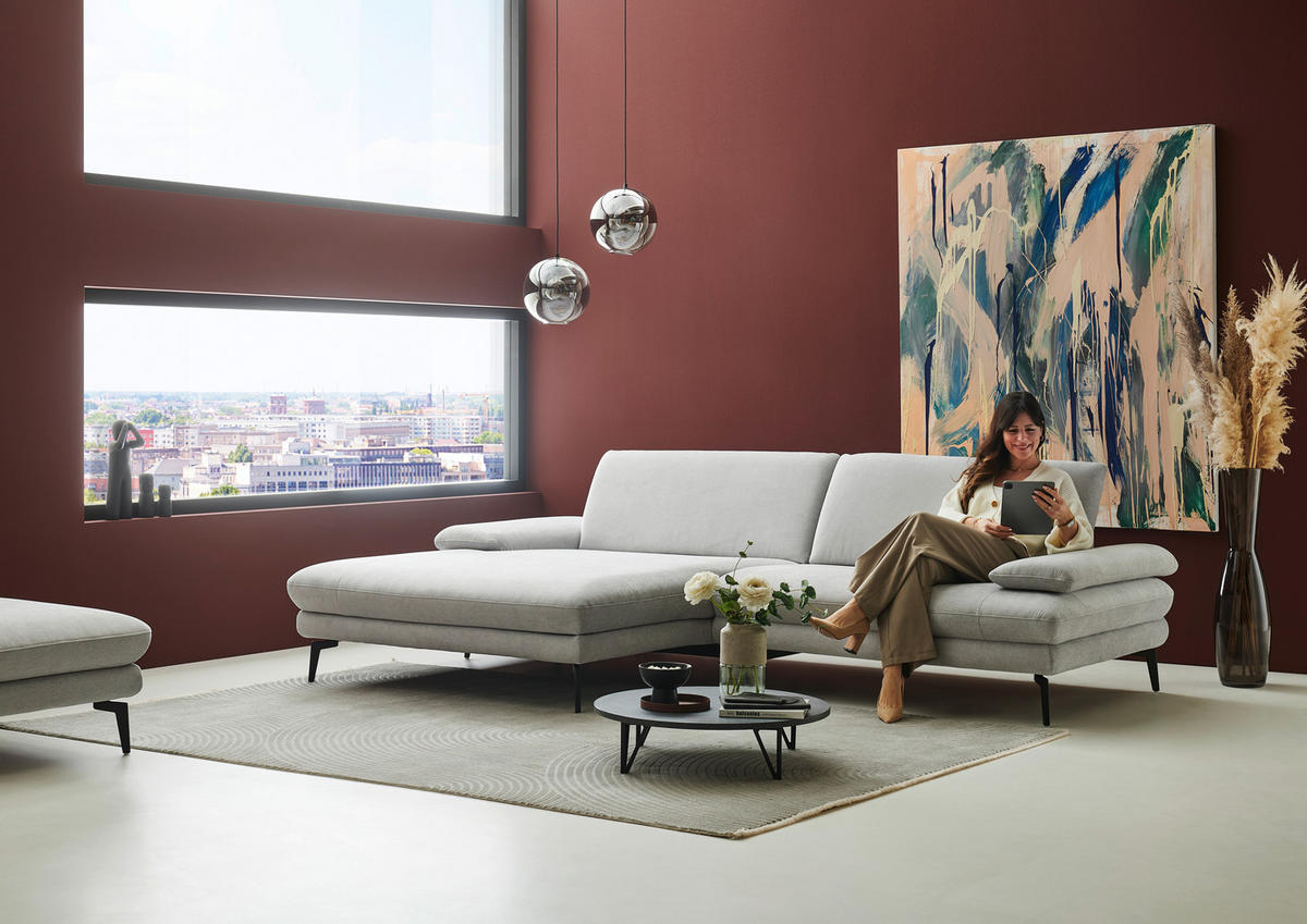 ECKSOFA in Chenille, Flachgewebe Silberfarben  - Silberfarben/Schwarz, Design, Textil/Metall (180/284cm) - Dieter Knoll