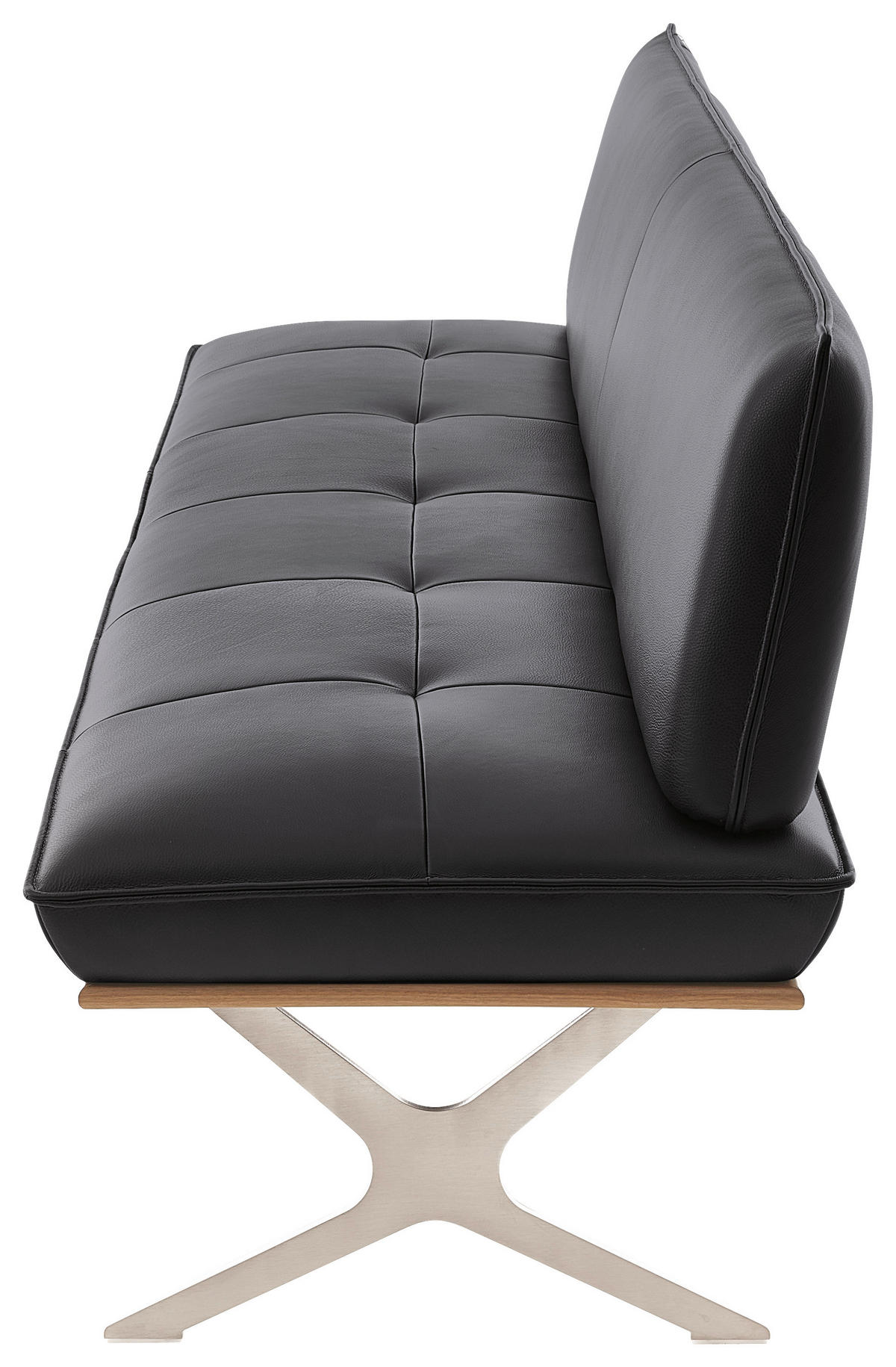 SITZBANK in Holz, Metall, Leder Schwarz, Edelstahlfarben  - Edelstahlfarben/Schwarz, Design, Leder/Holz (214/88/66cm) - Koinor