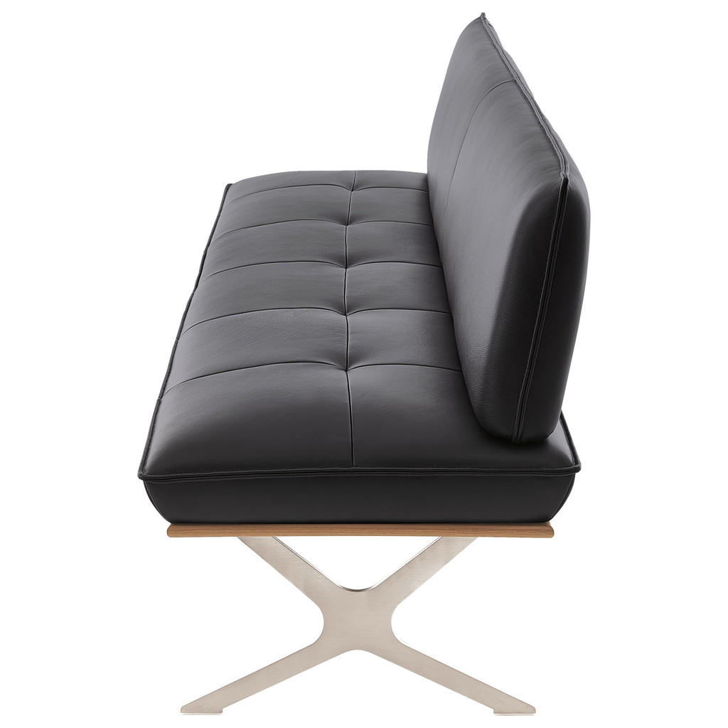 Thumbnail - Koinor Sitzbank, Schwarz, Edelstahl, Holz, Metall, Leder, Echtleder, Büffelleder, Nussbaum, furniert, 3-Sitzer, 214x88x6...