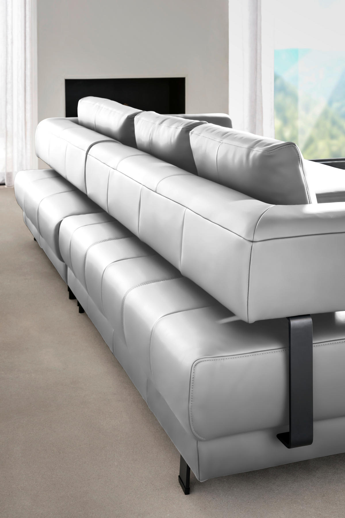 ECKSOFA Weiß Echtleder  - Schwarz/Weiß, Design, Leder/Metall (307/188cm)