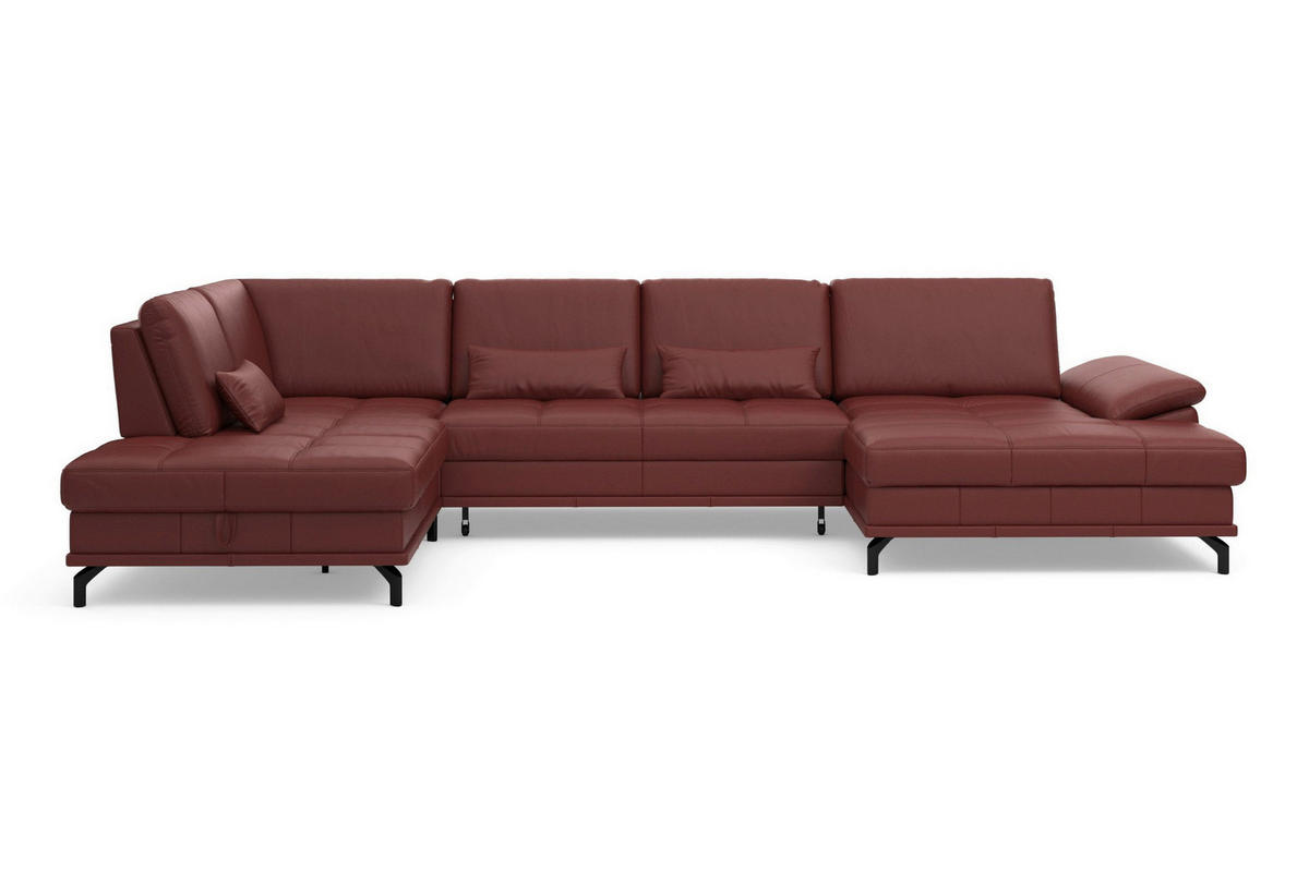WOHNLANDSCHAFT COSTELLO E Rotbraun Kombination Echtleder/Stoff Mikrofaser  - Rotbraun/Schwarz, Basics, Leder/Textil (223/363/176cm) - Sit & More