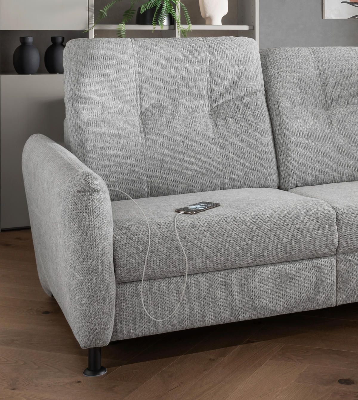 ECKSOFA in Chenille Silberfarben  - Silberfarben/Schwarz, Modern, Textil/Metall (270/198cm) - Livetastic