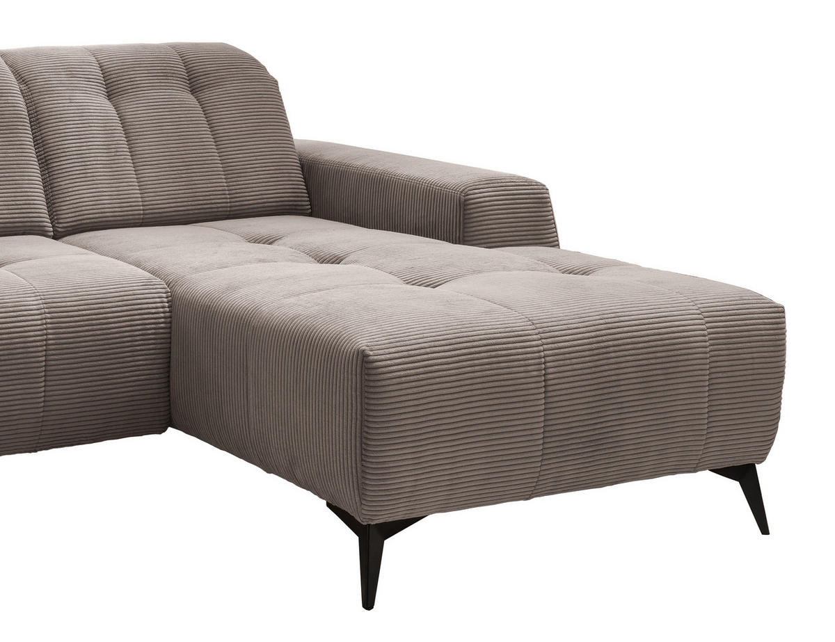 ECKSOFA in Cord Graubraun  258/180 cm  - Graubraun/Schwarz, MODERN, Textil/Metall (258/180cm) - Livetastic