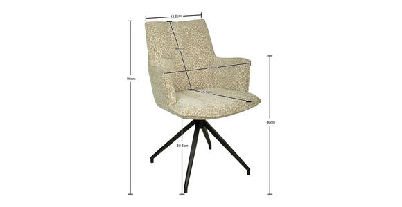 ARMLEHNSTUHL  Stoffauswahl, Sitzfläche 360° drehbar, automatische Rückholfunktion Jacquard  - Beigebraun/Schwarz, Design, Textil/Metall (59/89.5/63cm) - Novel