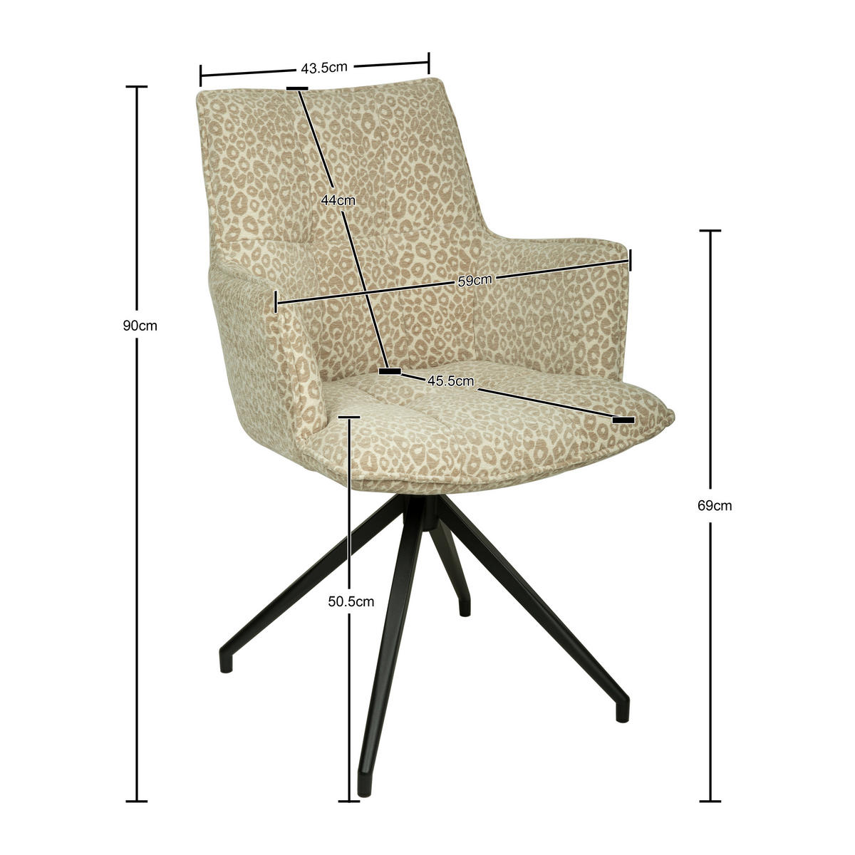 ARMLEHNSTUHL  in Eisen Jacquard  - Beigebraun/Schwarz, Design, Textil/Metall (59/89.5/63cm) - Novel