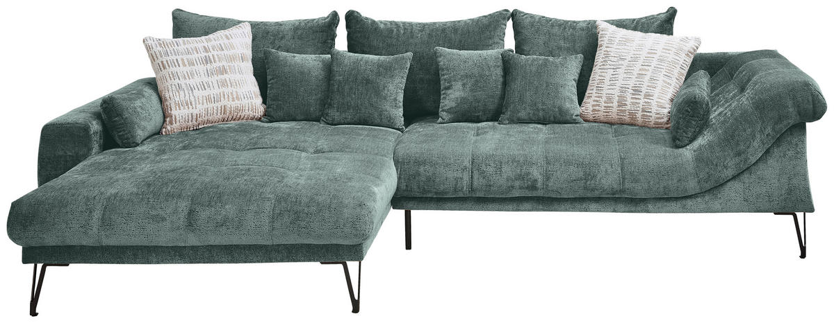 ECKSOFA GARDA Türkis Chenille Zierkissen, Rückenkissen, Nierenkissen, Rücken echt  - Türkis/Schwarz, KONVENTIONELL, Textil/Metall (192/310cm) - Livetastic