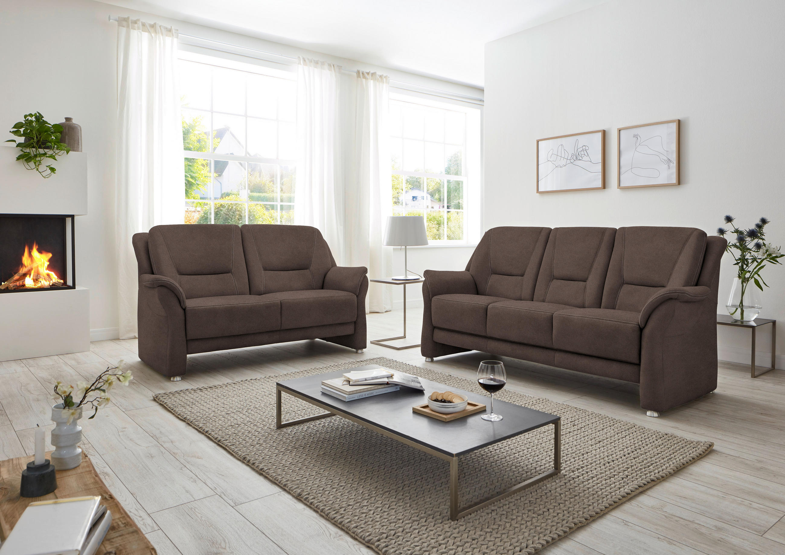 2,5-SITZER in Mikrofaser Graubraun  - Graubraun/Beige, Konventionell, Textil/Metall (172/100/89cm) - Beldomo Comfort
