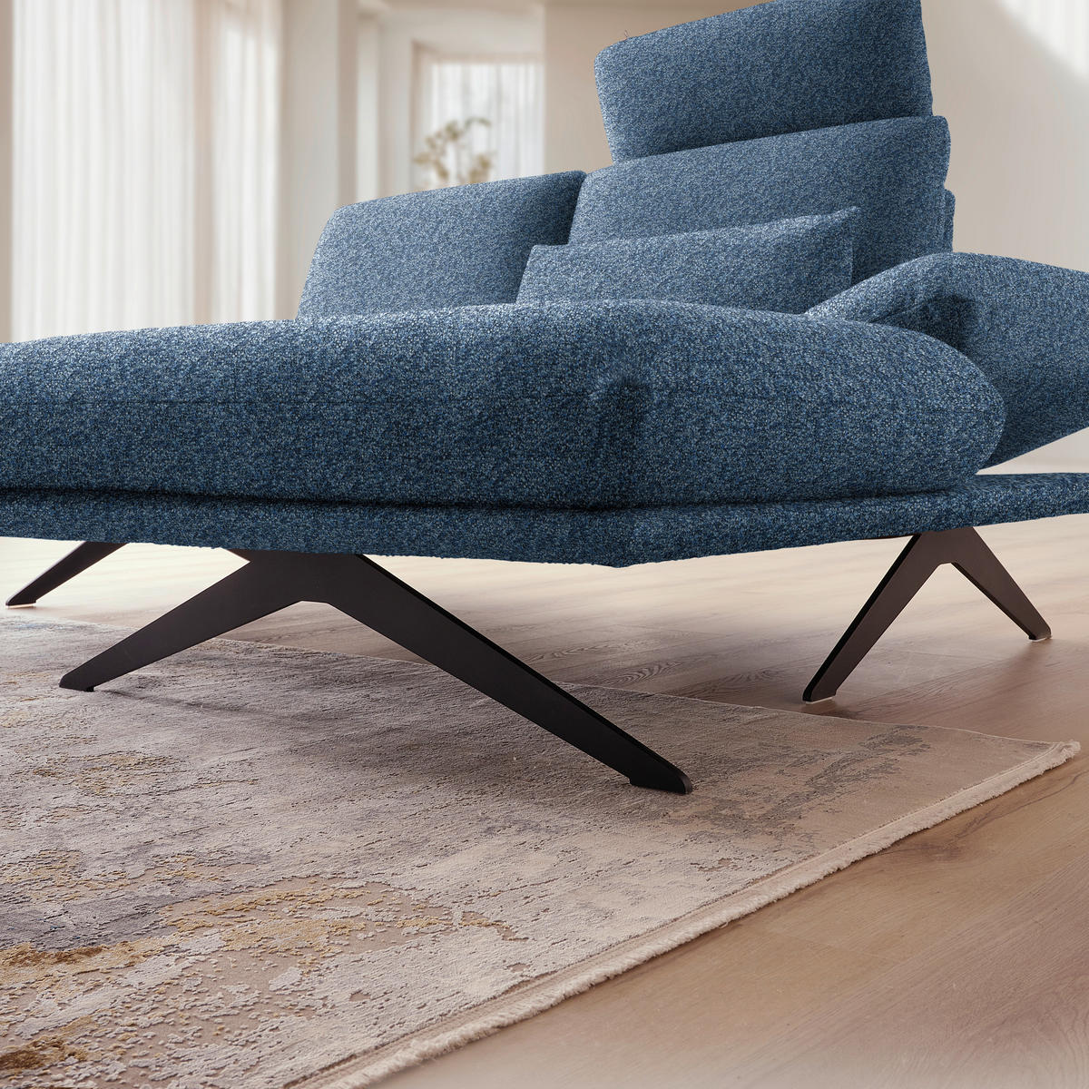 ECKSOFA  in Flachgewebe Blau  234/155 cm  - Blau/Schwarz, Design, Textil/Metall (234/155cm) - Dieter Knoll