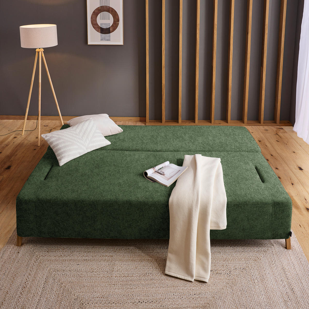 SCHLAFSOFA in Holz, Textil Olivgrün  - Naturfarben/Olivgrün, Design, Holz/Textil (211/88/102cm) - Niels Andersson