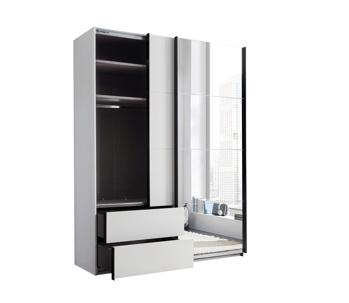 SCHWEBETÜRENSCHRANK 170/225,5/60 cm 2-türig Weiß, Schwarz  - Schwarz/Weiß, KONVENTIONELL, Glas/Holzwerkstoff (170/225,5/60cm) - Xora