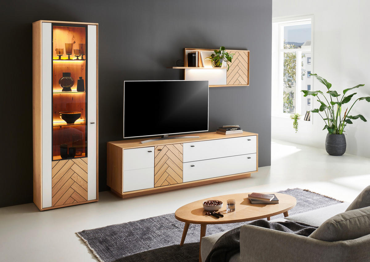 VITRINE Weiss, Eiche Bianco  63,8/206,9/38,6 cm  - Weiss/Eiche Bianco, Design, Glas/Holz (63,8/206,9/38,6cm) - Novel