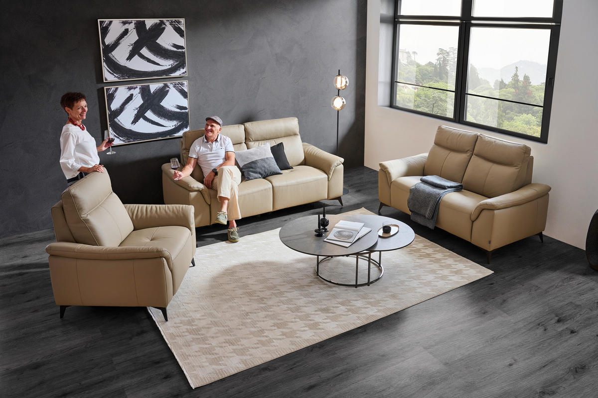 SESSEL Echtleder Beige    - Beige/Schwarz, Design, Leder/Metall (107/105/98cm) - Emilio Belluti