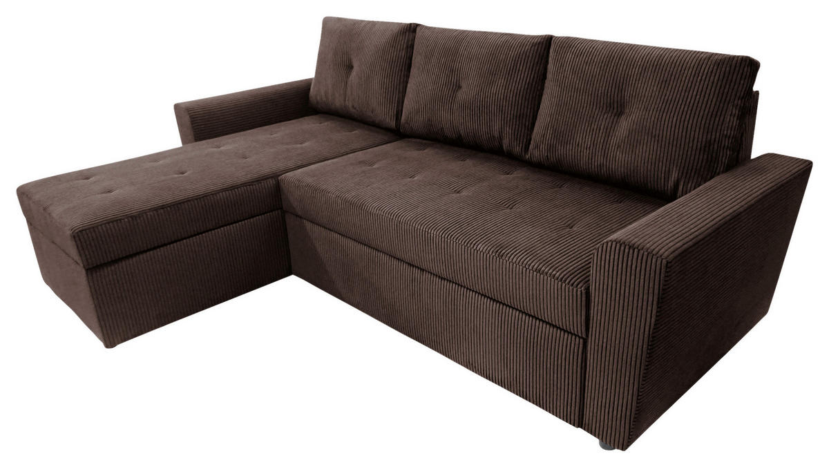 ECKSOFA TERMOLI in Cord Braun  155/231 cm  - Schwarz/Braun, Design, Kunststoff/Textil (155/231cm) - MID.YOU