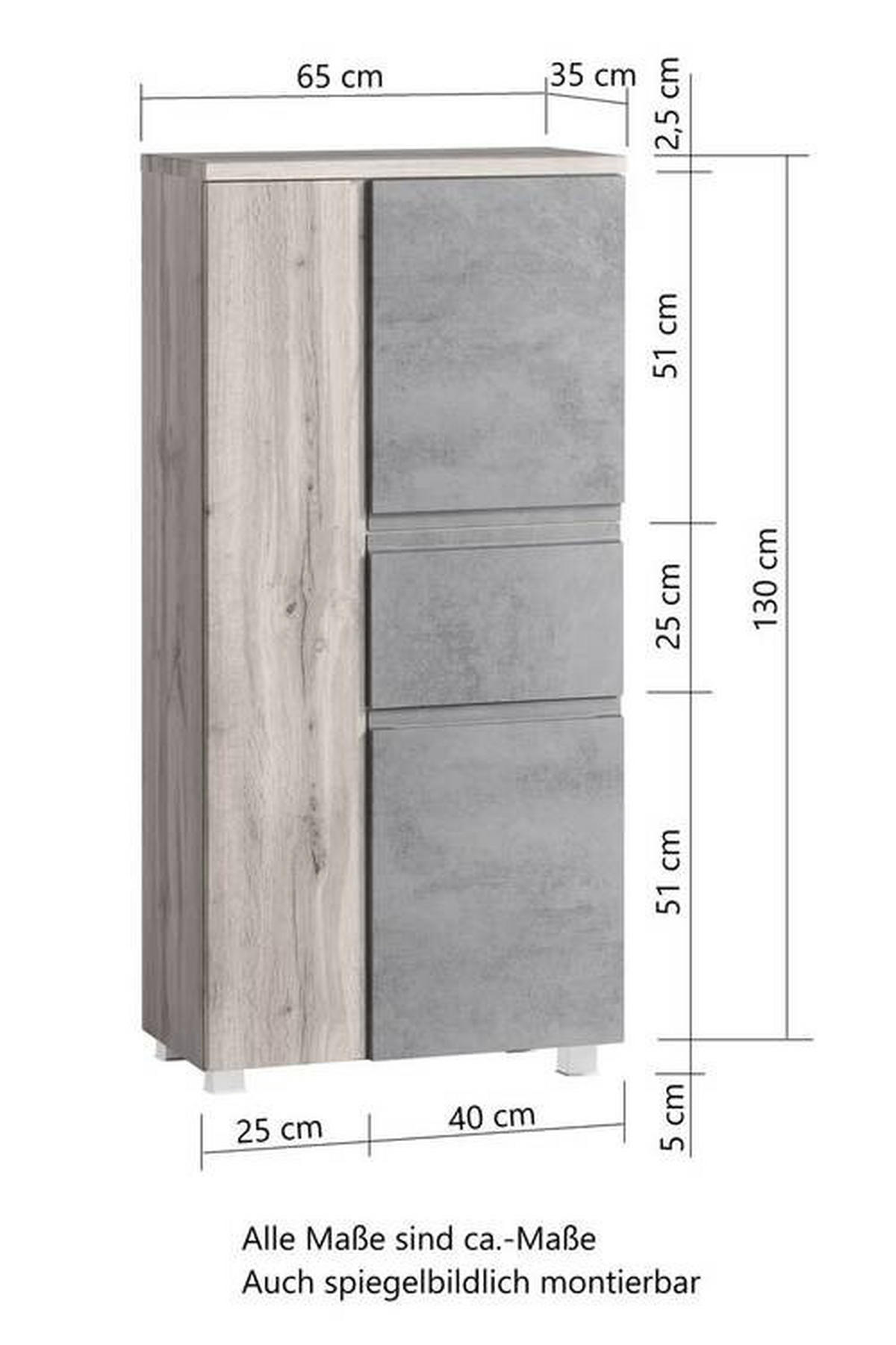 MIDISCHRANK 65/130/35 cm  - Silberfarben/Eiche Wotan, Modern, Holzwerkstoff/Kunststoff (65/130/35cm) - Held