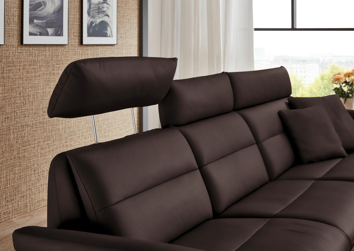 ECKSOFA in Echtleder Dunkelbraun  - Dunkelbraun/Schwarz, Design, Leder/Metall (300/157cm) - Dieter Knoll