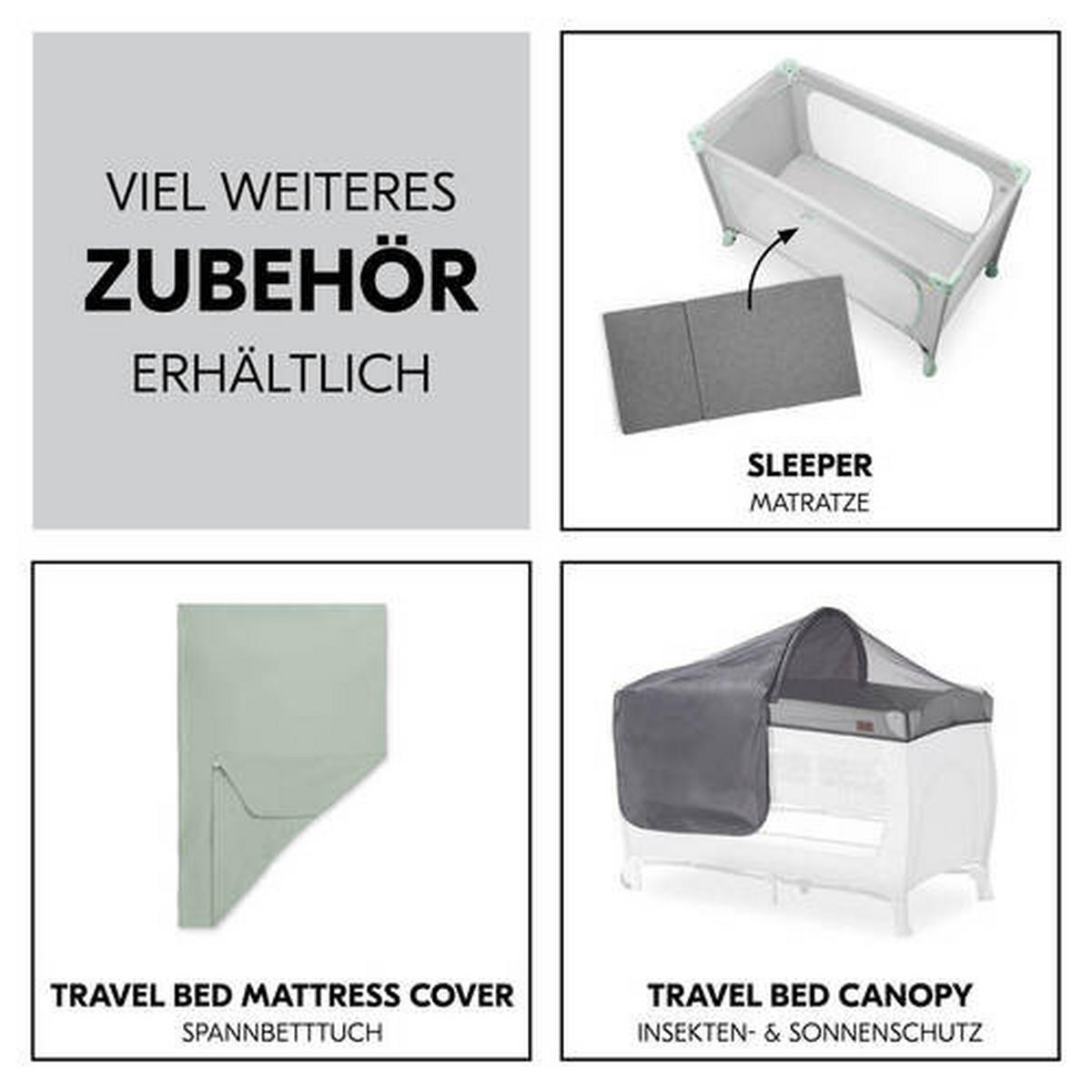 REISEBETT Dream N Play Plus Greige, Mintgrün  - Greige/Mintgrün, Basics, Kunststoff/Textil (65/76/125cm) - Hauck