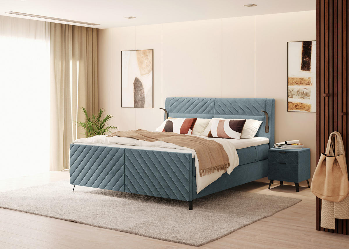 BOXSPRINGBETT 180/200 cm  in Petrol  - Petrol/Schwarz, Design, Textil/Metall (180/200cm) - Esposa
