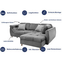 ECKSCHLAFSOFA in Mikrofaser Silberfarben  - Chromfarben/Silberfarben, Modern, Textil/Metall (190/250cm) - Livetastic