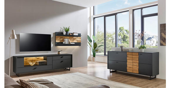 SIDEBOARD Grau, Eichefarben  186/87,2/46,4 cm  - Eichefarben/Anthrazit, Design, Holz/Holzwerkstoff (186/87,2/46,4cm) - Novel