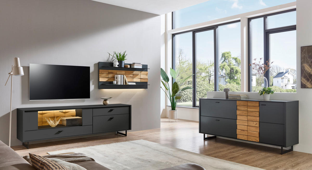 SIDEBOARD Grau, Eichefarben  186/87,2/46,4 cm  - Eichefarben/Anthrazit, Design, Holz/Holzwerkstoff (186/87,2/46,4cm) - Novel