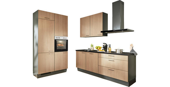 ECKKÜCHE 120/220 cm in Graphitfarben, Schwarz, Eichefarben - Eichefarben/Schwarz, Design, Holzwerkstoff/Metall (120/220cm) - Xora