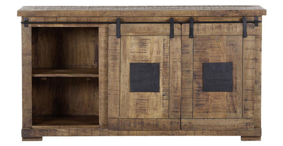 SIDEBOARD Mangoholz massiv Naturfarben Einlegeböden  - Schwarz/Naturfarben, LIFESTYLE, Holz/Metall (160/85/45cm) - Landscape