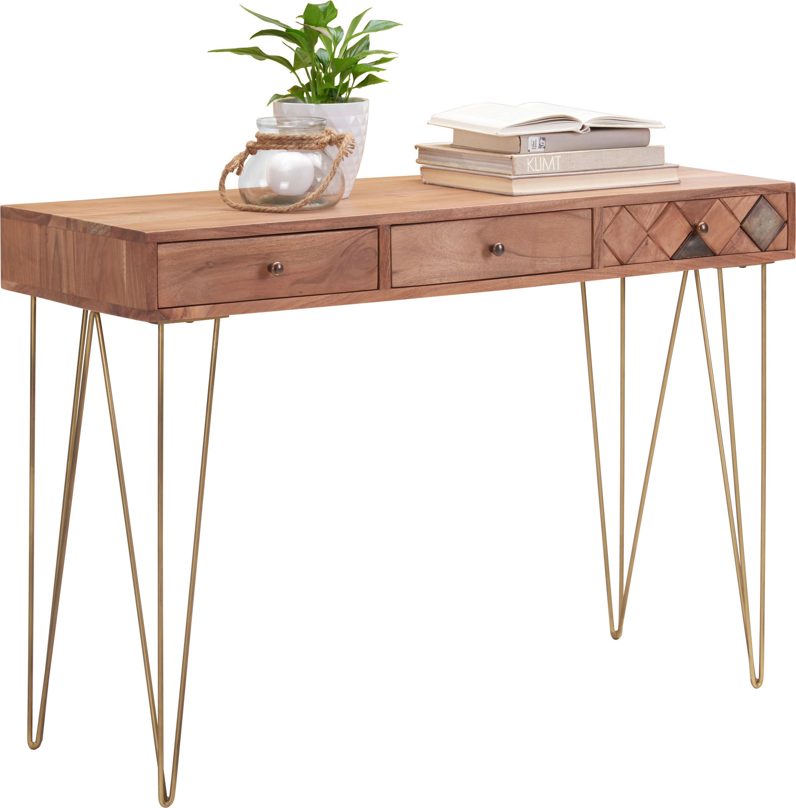 KONZOLOVÝ STOLÍK, akácia, farba akácie, 115/42/78 cm - farba akácie/bronzová, Trend, kov/drevo (115/42/78cm) - Ambia Home