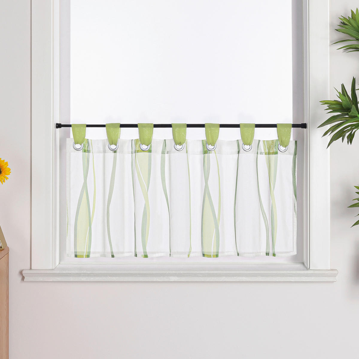 SCHEIBENGARDINE   140/60 cm   - Weiß/Grün, Basics, Textil (140/60cm)