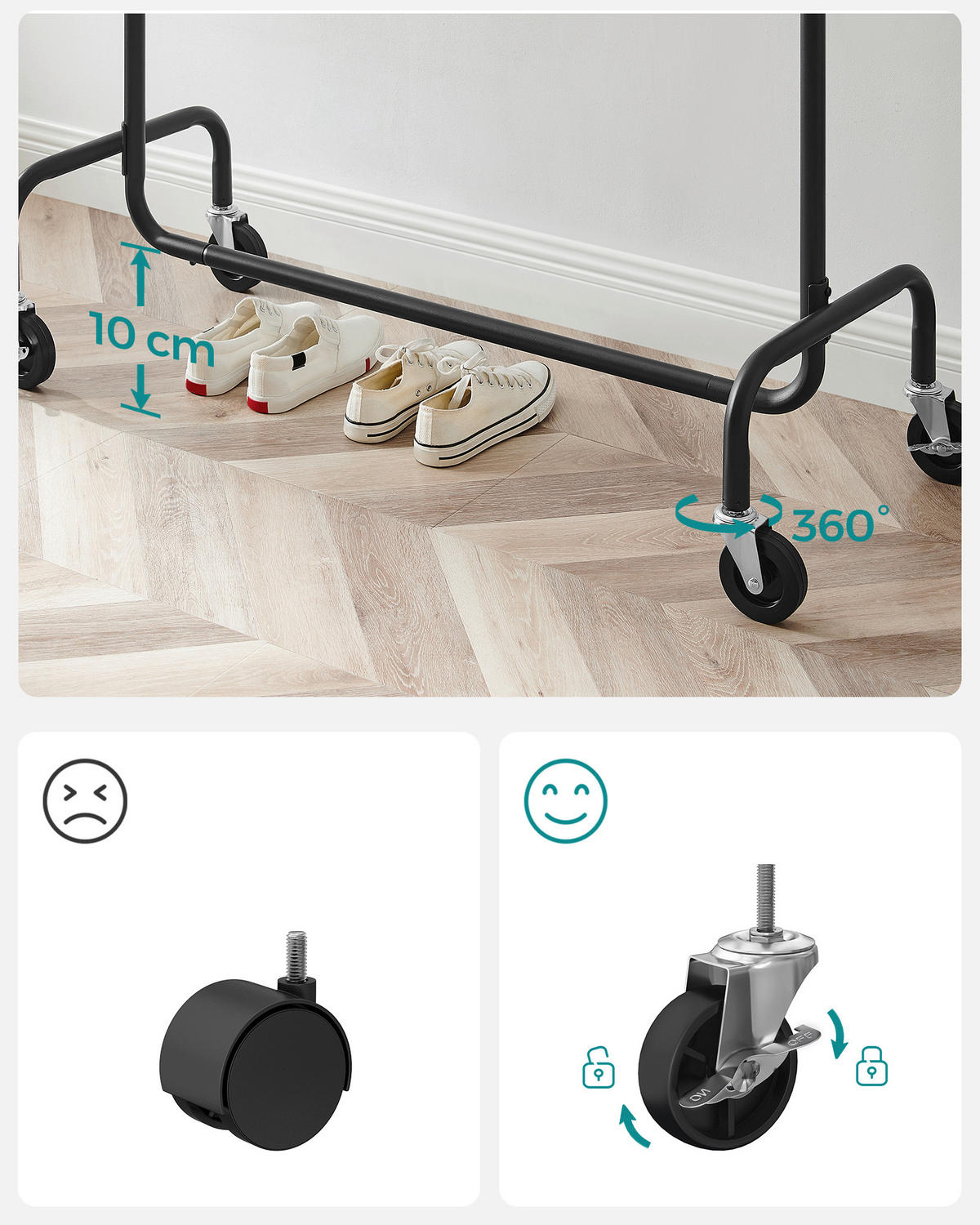 KLEIDERWAGEN in Schwarz 110/162,9/45 cm   - Schwarz, Basics, Kunststoff/Metall (110/162,9/45cm)
