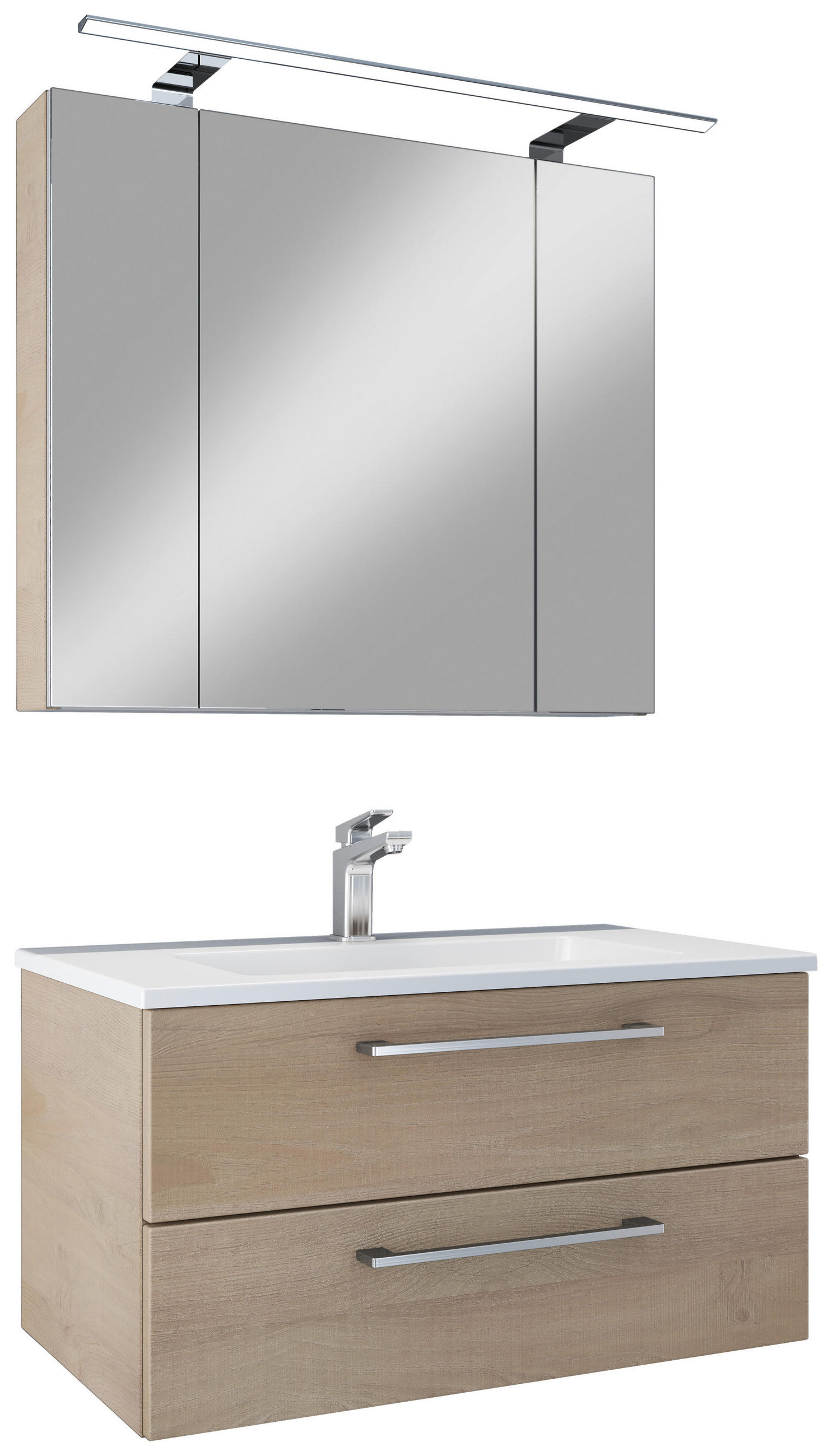 BADEZIMMER 4-teilig  in 82,2 cm  - Chromfarben/Hellbraun, Basics, Glas/Keramik (82,2cm)