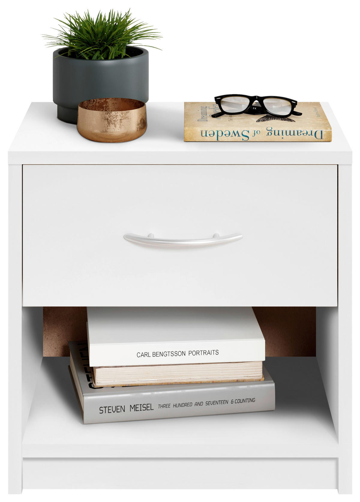 NACHTSCHRANK 39/41/28 cm  - Silberfarben/Weiß, Basics (39/41/28cm) - P & B