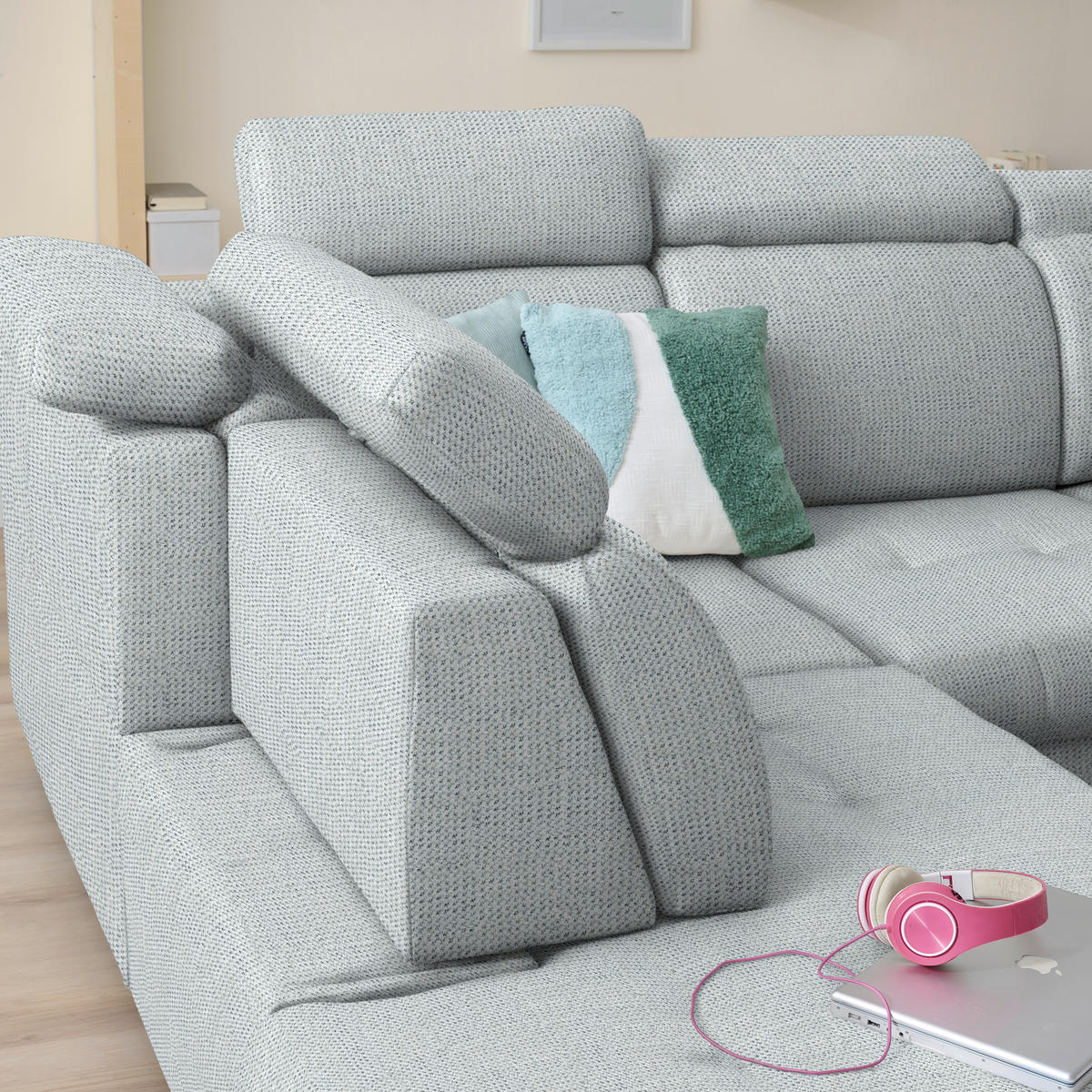 ECKSOFA Struktur Grauweiss  - Schwarz/Grauweiss, Design, Textil/Metall (270/292cm) - Stylife