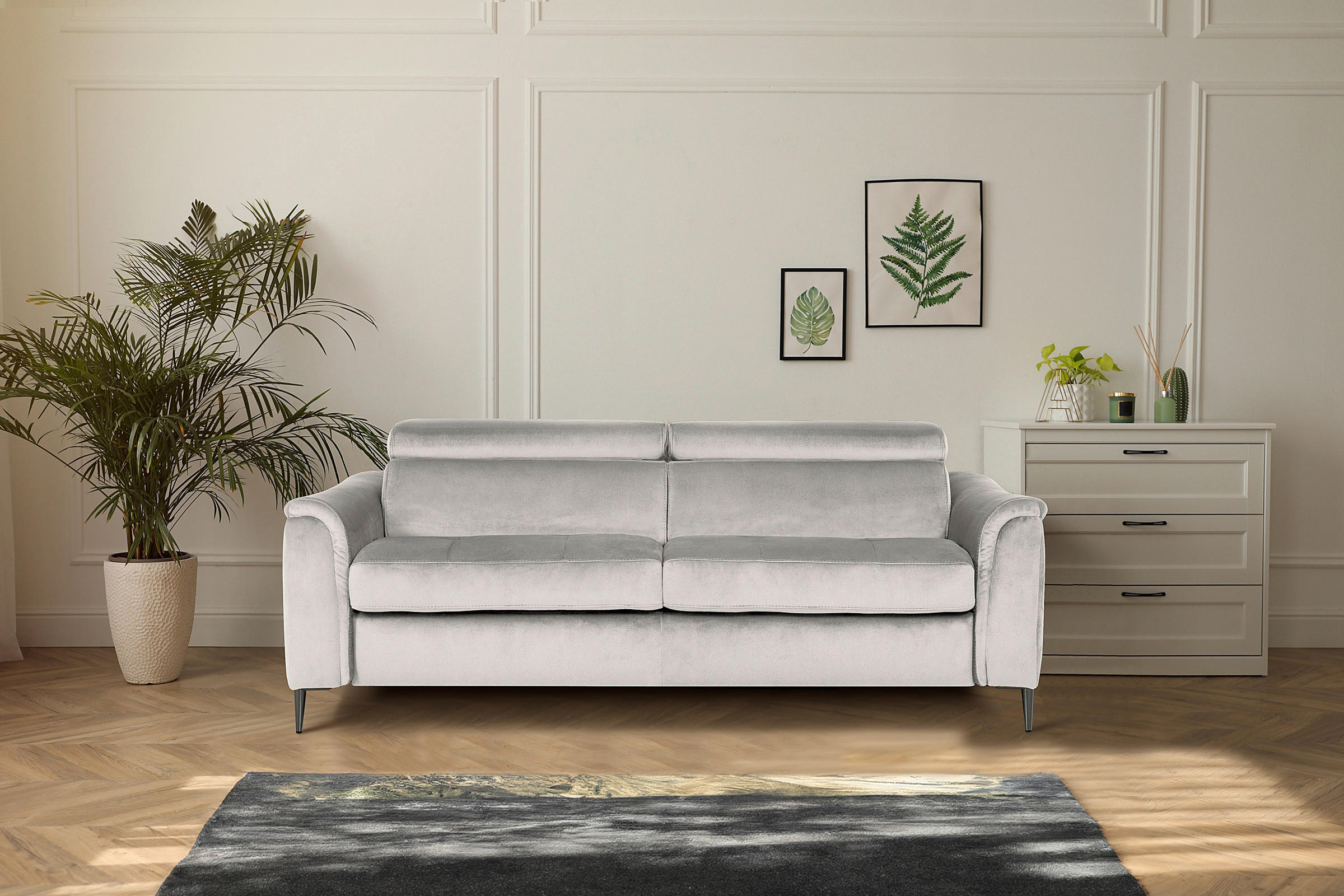 SCHLAFSOFA Samt Hellgrau  - Chromfarben/Hellgrau, Design, Textil/Metall (203/77-98/103cm) - MID.YOU