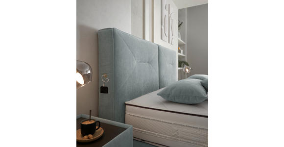 BOXSPRINGBETT 180/200 cm,  in Hellblau, Matratze, unterschiedliche Matratzenhärtegrade je Bettseite, H3 + H4 = fest + sehr fest  - Schwarz/Hellblau, Design, Kunststoff/Textil (180/200cm) - Dieter Knoll