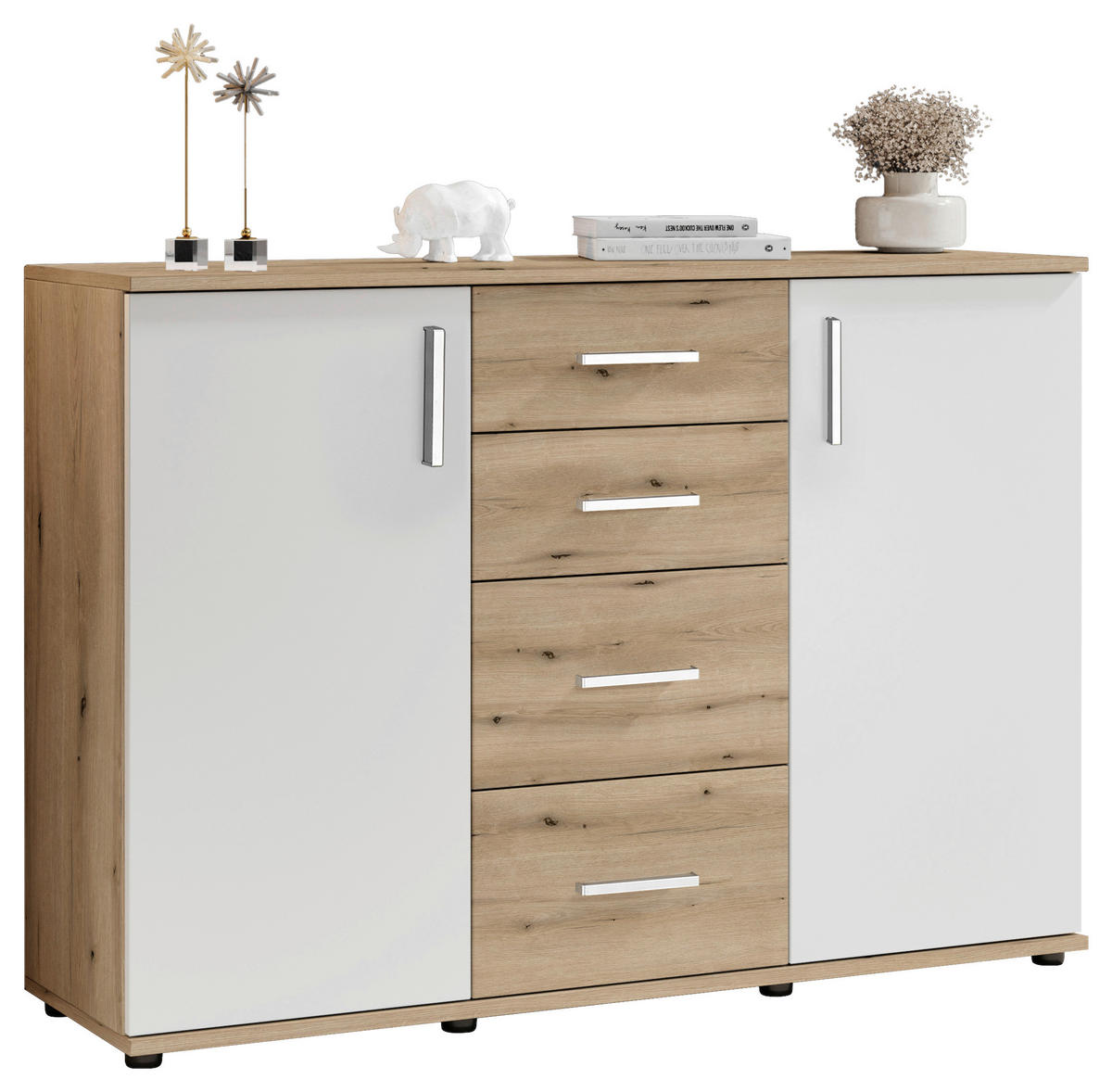 SIDEBOARD  in 120/84/35 cm  - Eichefarben/Silberfarben, Design, Holzwerkstoff/Kunststoff (120/84/35cm) - MID.YOU