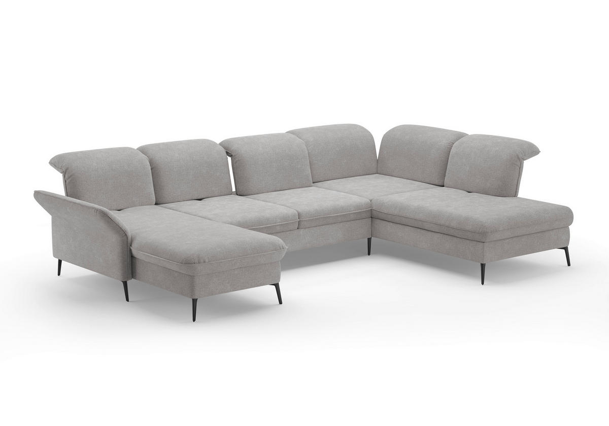 WOHNLANDSCHAFT in Flachgewebe Hellgrau  - Hellgrau/Schwarz, Konventionell, Textil/Metall (198/359/231cm) - Sit & More