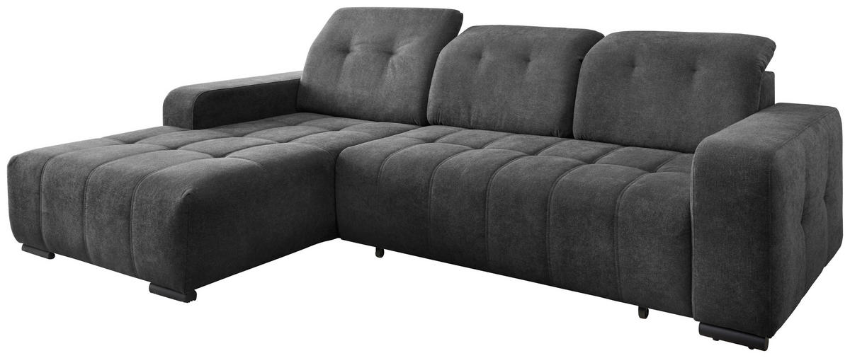 ECKSOFA VICARI Anthrazit Mikrofaser Kopfteilverstellung, Sitzvorzug  - Anthrazit/Schwarz, MODERN, Textil/Metall (185/292cm) - Livetastic