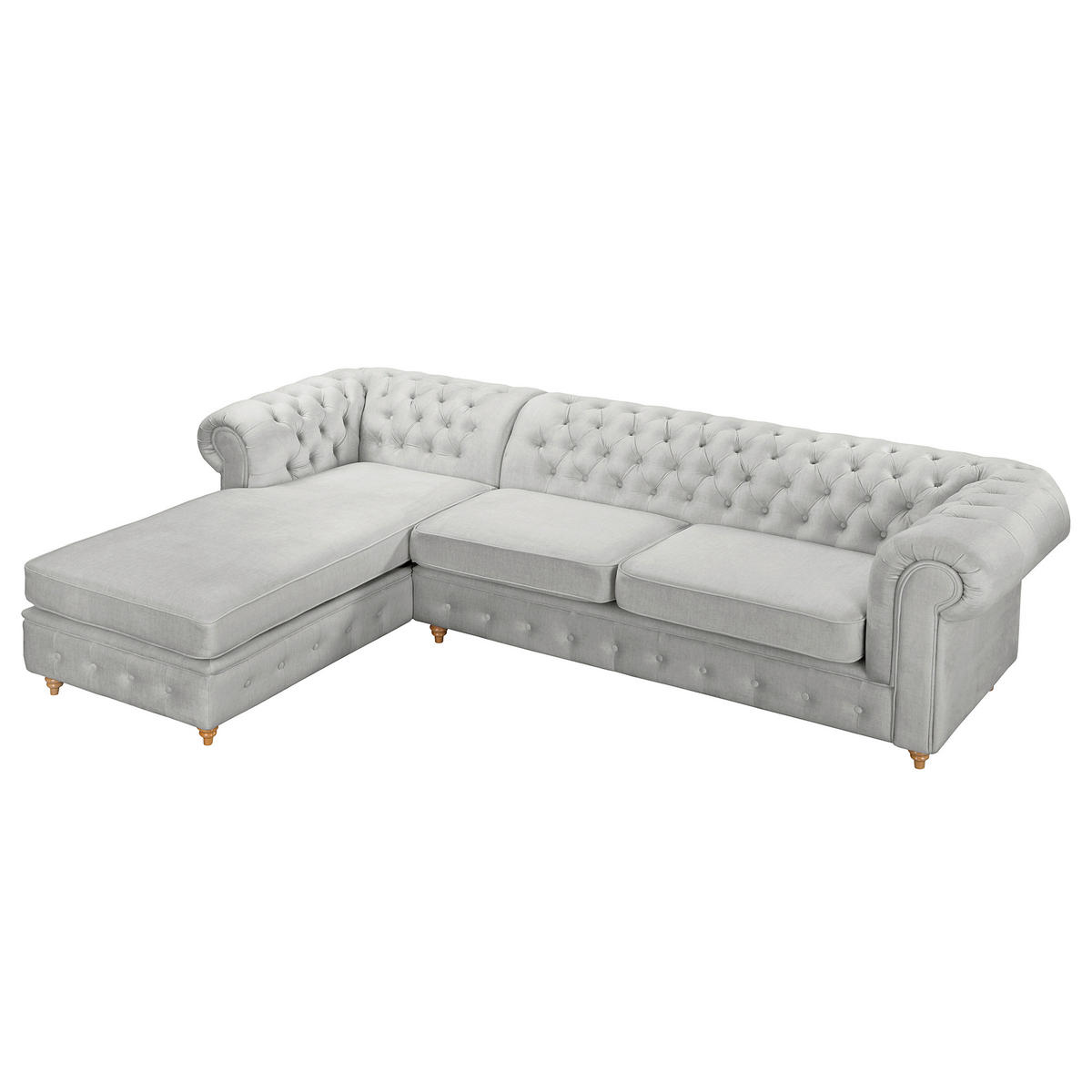 ECKSOFA Mikrofaser Hellgrau  - Hellgrau/Braun, Design, Holz/Textil (182/284cm) - P & B