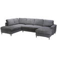 WOHNLANDSCHAFT Dunkelgrau Cord  - Dunkelgrau/Schwarz, KONVENTIONELL, Textil/Metall (197/303/148cm) - Carryhome