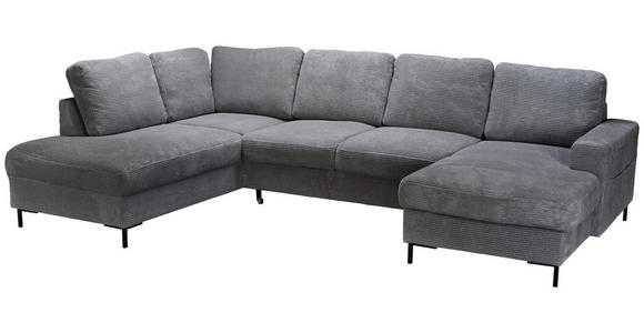 WOHNLANDSCHAFT Dunkelgrau Cord - Dunkelgrau/Schwarz, KONVENTIONELL, Textil/Metall (197/303/148cm) - Carryhome