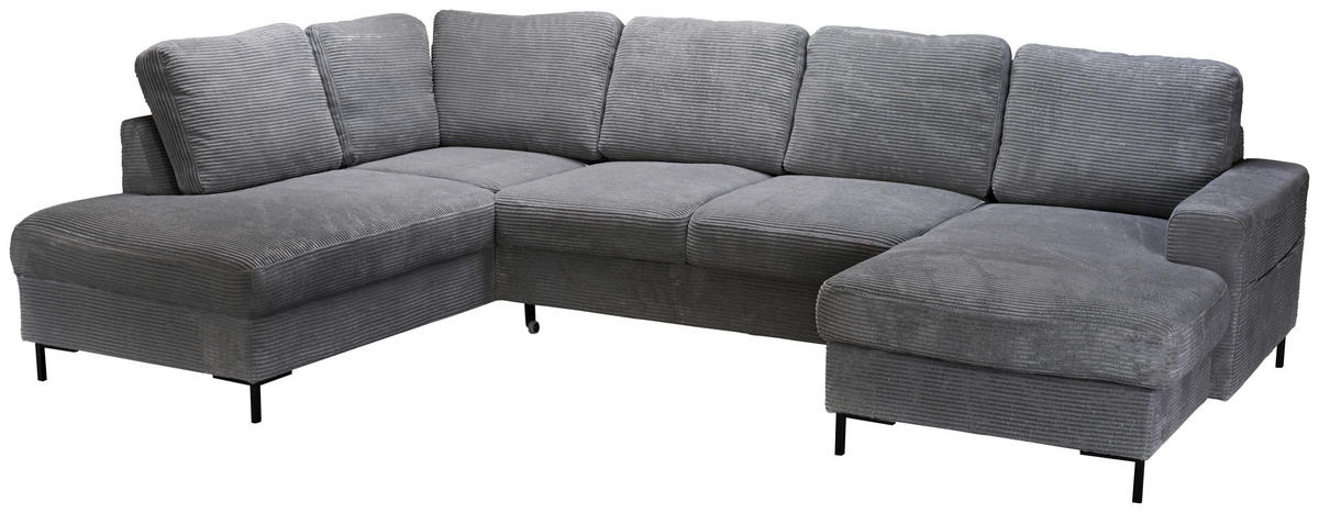 WOHNLANDSCHAFT Dunkelgrau Cord  - Dunkelgrau/Schwarz, KONVENTIONELL, Textil/Metall (197/303/148cm) - Carryhome