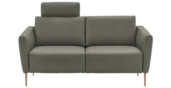 2-SITZER-SOFA  in Echtleder Grau   - Eichefarben/Beige, Natur, Leder/Holz (182/86/87cm) - Valnatura