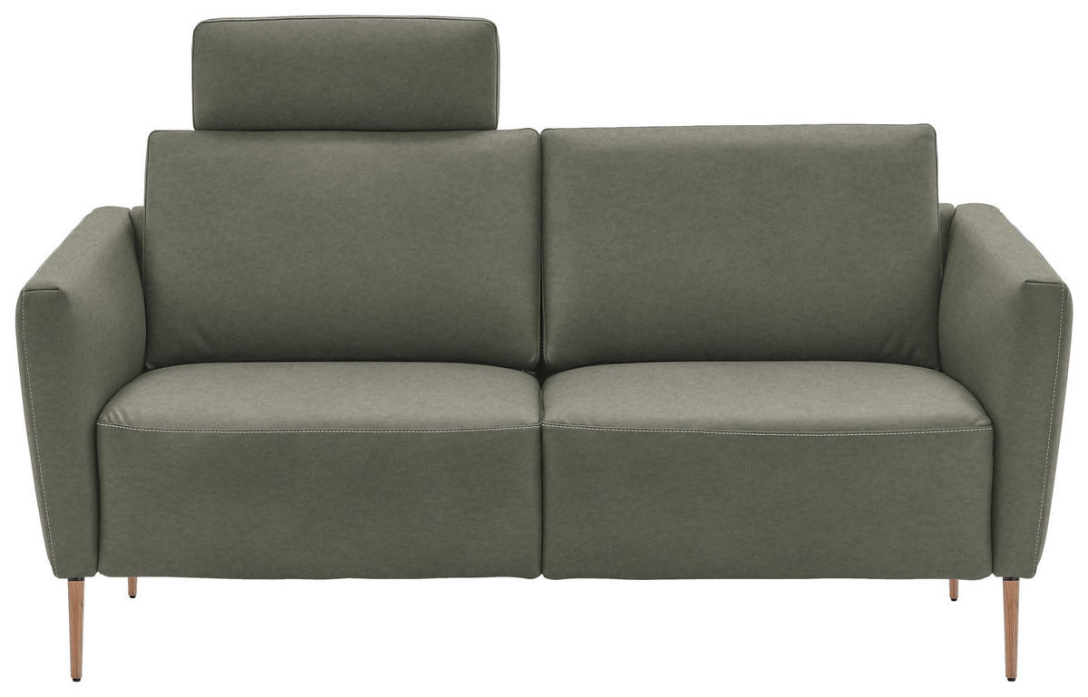2-SITZER-SOFA  in Echtleder Grau   - Eichefarben/Beige, Natur, Leder/Holz (182/86/87cm) - Valnatura