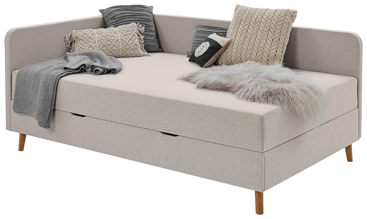 LIEGE Flachgewebe Taupe  - Taupe/Eichefarben, Design, Holz/Textil (90/200cm) - home24