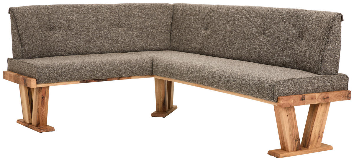 ECKBANK 155/205 cm Jacquard, Flachgewebe Braun Balkeneiche massiv   - Eichefarben/Braun, Natur, Holz/Textil (155/205cm) - Moderano
