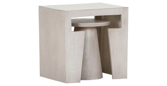 BEISTELLTISCHSET Mangoholz massiv rechteckig Weiß - Weiß, Design, Holz (50/40/50cm) - Carryhome
