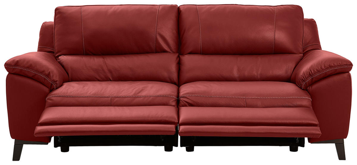 2,5-SITZER in Kombination Echtleder/Lederlook Rot  - Wengefarben/Rot, Design, Leder/Holz (216/97/95-151cm) - Livetastic
